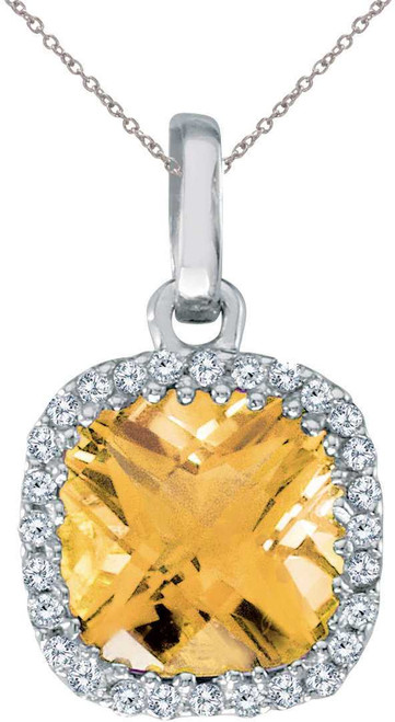 Image of 14K White Gold Citrine Cushion Pendant with Diamonds (Chain NOT included)