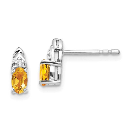 Image of 9mm 14k White Gold Citrine Diamond Earrings XBS253