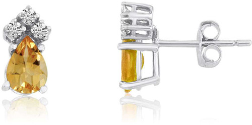 Image of 14K White Gold Citrine Pear Earrings with Diamonds