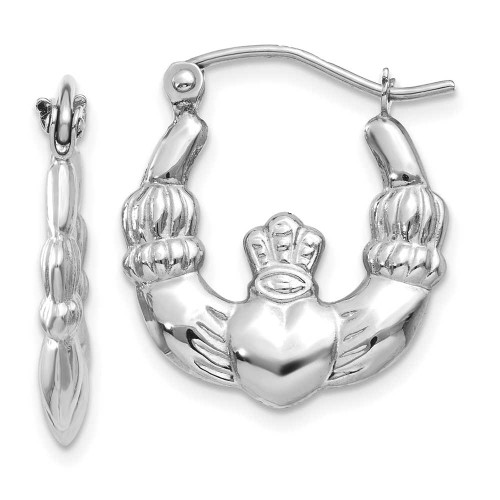 Image of 10mm 14k White Gold Claddagh Hoop Earrings TC498