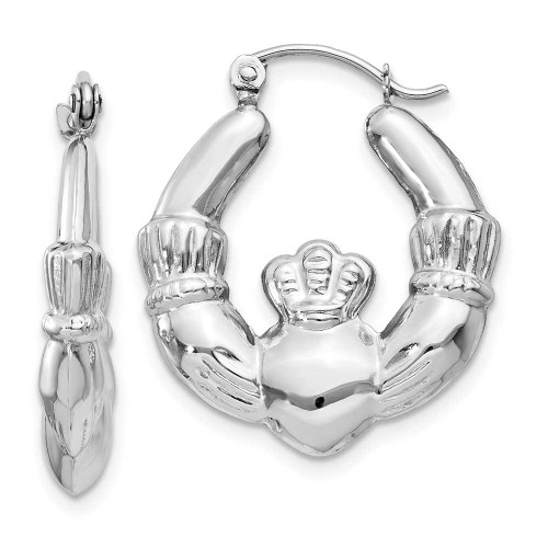 Image of 10mm 14k White Gold Claddagh Hoop Earrings TC500