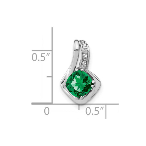 Image of 14K White Gold Created Emerald & Diamond Pendant