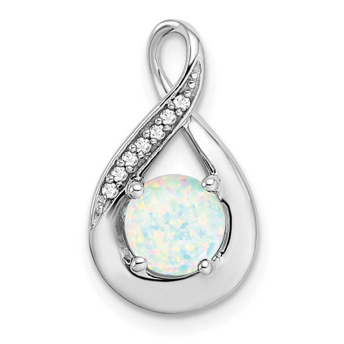 Image of 14K White Gold Created Opal & Diamond Pendant
