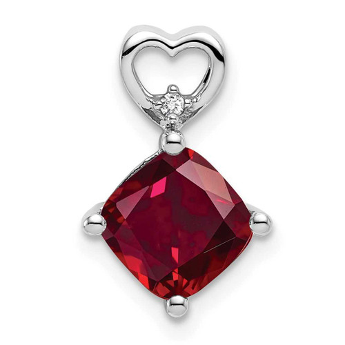 Image of 14K White Gold Created Ruby and Diamond Heart Chain Slide Pendant