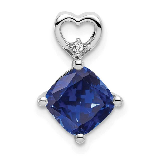 Image of 14K White Gold Created Sapphire and Diamond Heart Chain Slide Pendant