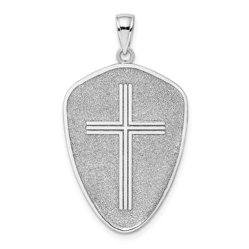 Image of 14k White Gold Cross Shield w/ Joshua 1:9 On Reverse Pendant