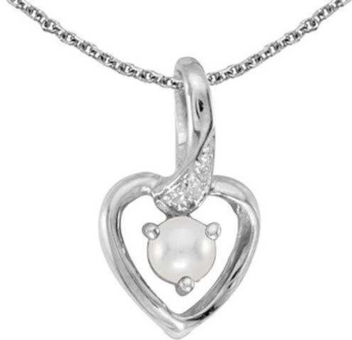 Image of 14k White Gold Cultured Freshwater Pearl And Diamond Heart Pendant (Chain NOT included)