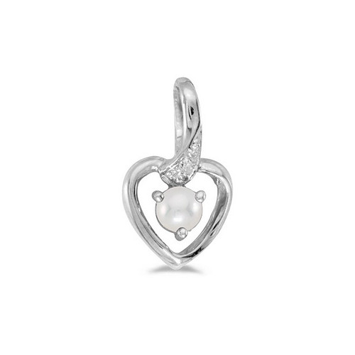 Image of 14k White Gold Cultured Freshwater Pearl And Diamond Heart Pendant (Chain NOT included)