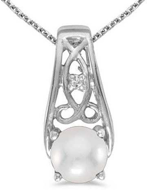 Image of 14k White Gold Cultured Freshwater Pearl And Diamond Pendant (Chain NOT included)