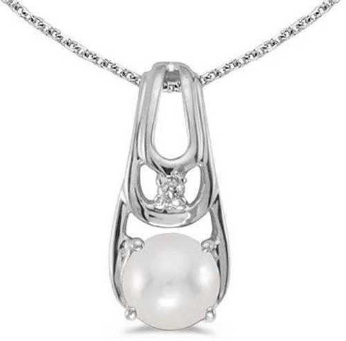 Image of 14k White Gold Cultured Freshwater Pearl And Diamond Pendant (Chain NOT included) (CM-P2583XW-06)