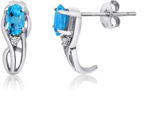 Image of 14K White Gold Curved Blue Topaz & Diamond Earrings