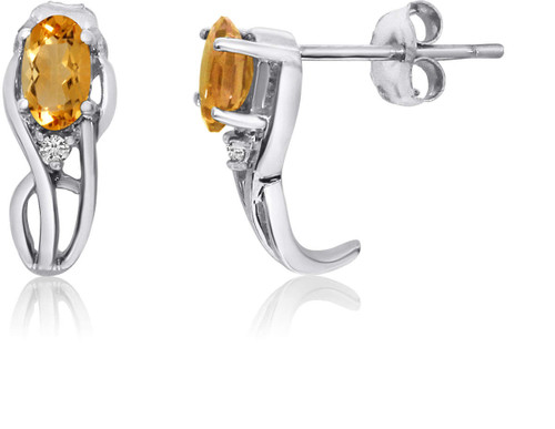 Image of 14K White Gold Curved Oval Citrine & Diamond Earrings