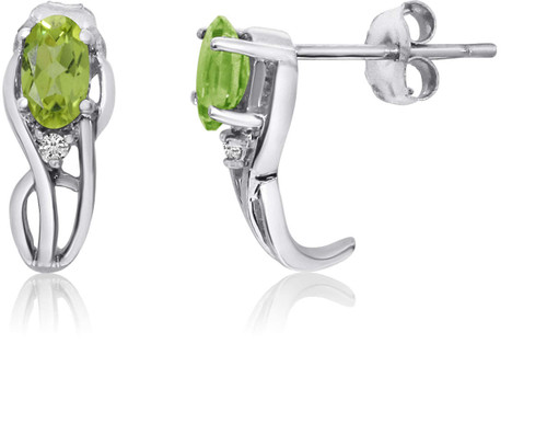 Image of 14K White Gold Curved Oval Peridot & Diamond Earrings