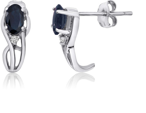 Image of 14K White Gold Curved Oval Sapphire & Diamond Earrings
