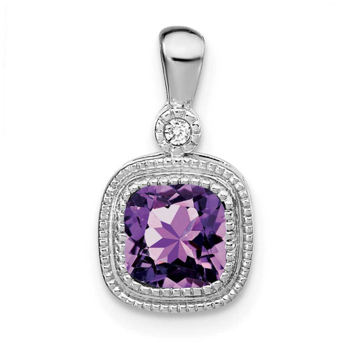 Image of 14K White Gold Cushion Amethyst & Diamond Pendant PM3665-AM-001-WA