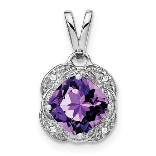 Image of 14K White Gold Cushion Amethyst & Diamond Pendant PM7037-AM-002-WA