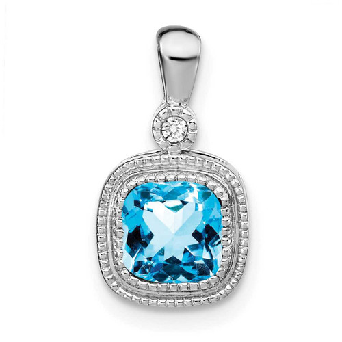 Image of 14K White Gold Cushion Blue Topaz & Diamond Pendant PM3665-BT-001-WA