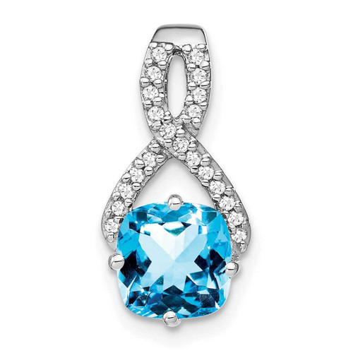 Image of 14K White Gold Cushion Blue Topaz & Diamond Pendant PM7059-BT-010-WA