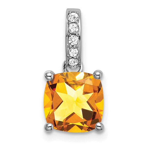 Image of 14K White Gold Cushion Citrine & Diamond Pendant PM7048-CI-006-WA