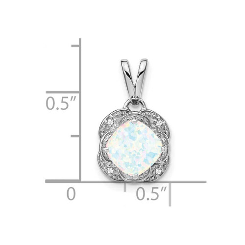 Image of 14K White Gold Cushion Created Opal & Diamond Pendant