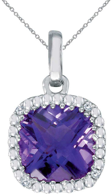 Image of 14K White Gold Cushion Cut Amethyst & Diamond Pendant (Chain NOT included)