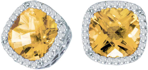 Image of 14K White Gold Cushion Cut Citrine & Diamond Earrings