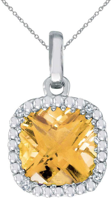 Image of 14K White Gold Cushion Cut Citrine & Diamond Pendant (Chain NOT included)