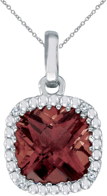 Image of 14K White Gold Cushion Cut Garnet & Diamond Pendant (Chain NOT included)