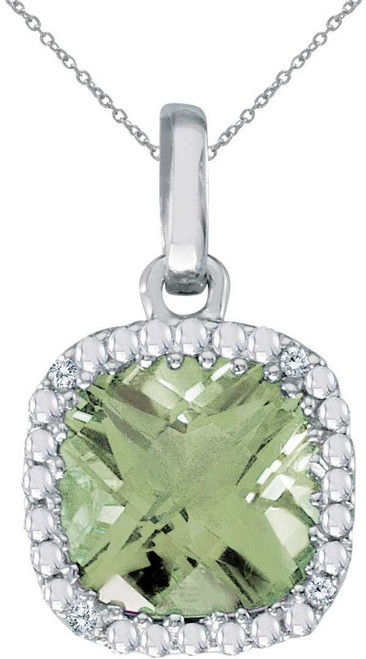 Image of 14K White Gold Cushion Cut Green Amethyst & Diamond Pendant (Chain NOT included)