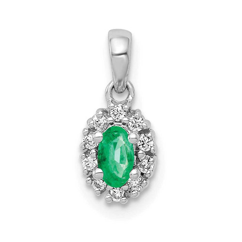 Image of 14K White Gold Diamond & Oval Emerald Halo Pendant PM5252-EM-010-WA