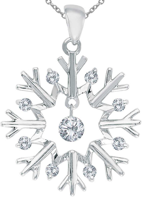 Image of 14K White Gold Diamond Dashing Diamonds Snowflake Pendant (Chain NOT included) (CM-P8518W)