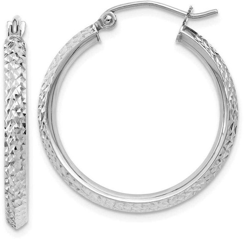 Image of 25mm 14K White Gold Edged Shiny-Cut 2.5X25mm Hoop Earrings TC825