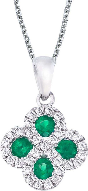Image of 14K White Gold Emerald & .13ctw Diamond Clover Pendant (Chain NOT included)