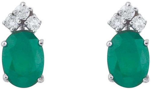 Image of 14K White Gold Emerald & Diamond Oval Earrings E6023W-05