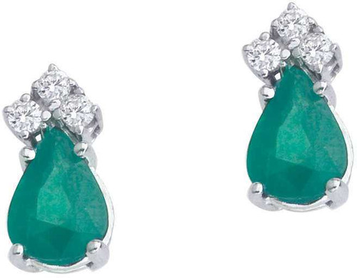 Image of 14K White Gold Emerald & Diamond Pear-Shaped Earrings E6066W-05