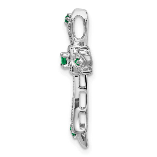 Image of 14k White Gold Emerald and Diamond Fleur de Lis Cross Slide Pendant
