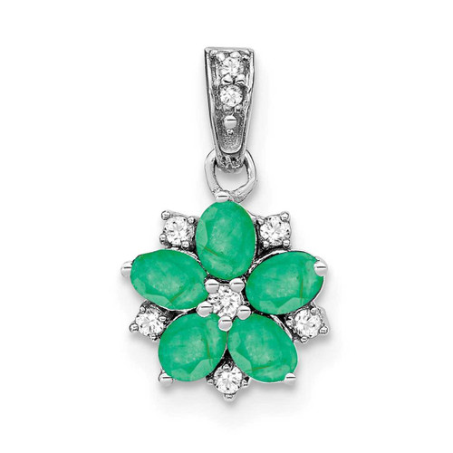 Image of 14k White Gold Emerald and Diamond Floral Pendant PM7207-EM-008-WA