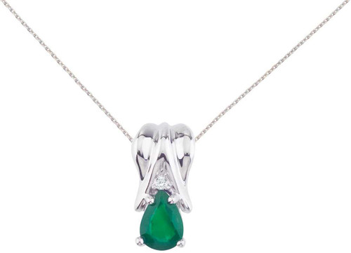Image of 14K White Gold Emerald Pear Pendant with Diamonds (Chain NOT included)