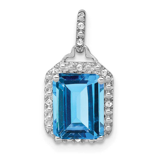 Image of 14K White Gold Emerald-cut Blue Topaz & Diamond Halo Pendant