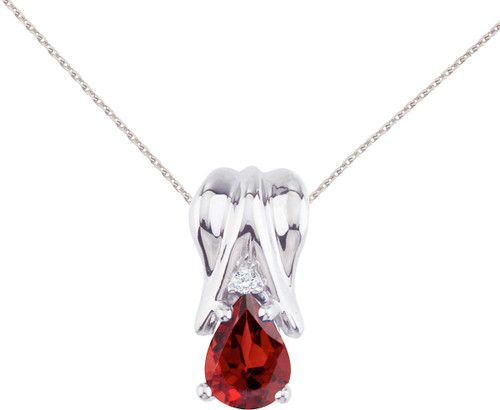 Image of 14K White Gold Garnet & Diamond Pear-Shaped Pendant (Chain NOT included)