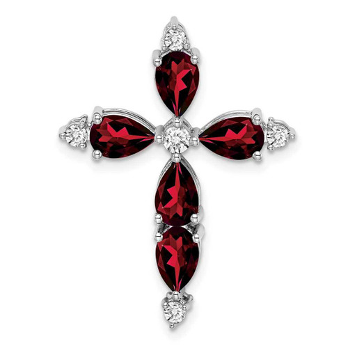 Image of 14k White Gold Garnet and Diamond Cross Pendant PM7040-GA-020-WA