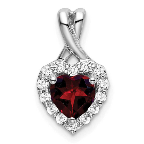 Image of 14k White Gold Garnet and Diamond Halo Heart Pendant