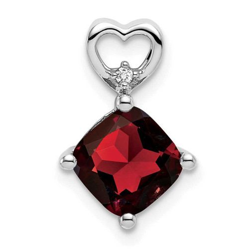 Image of 14K White Gold Garnet and Diamond Heart Chain Slide Pendant