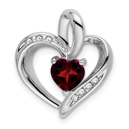 Image of 14k White Gold Garnet and Diamond Heart Pendant PM7004-GA-005-WA