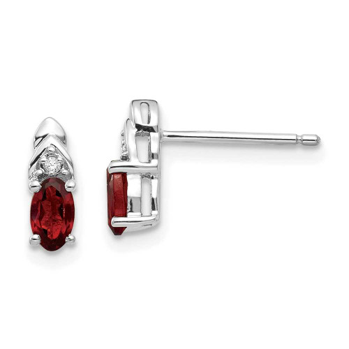 Image of 9mm 14K White Gold Genuine Garnet Diamond Earrings