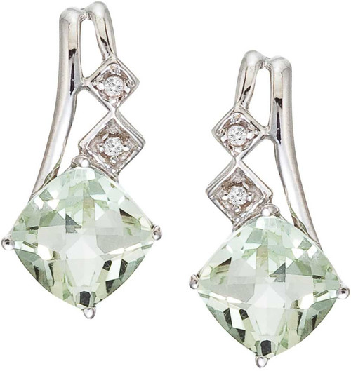 Image of 14K White Gold Green Amethyst and Diamond Earrings (CM-E2808W-GA)