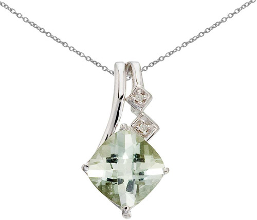 Image of 14K White Gold Green Amethyst and Diamond Pendant (Chain NOT included)