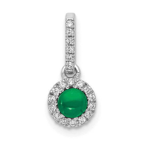 Image of 14K White Gold Halo Diamond & Cabochon .47ctw Emerald Pendant