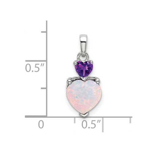 Image of 14k White Gold Heart Lab-Created Opal and Amethyst Pendant