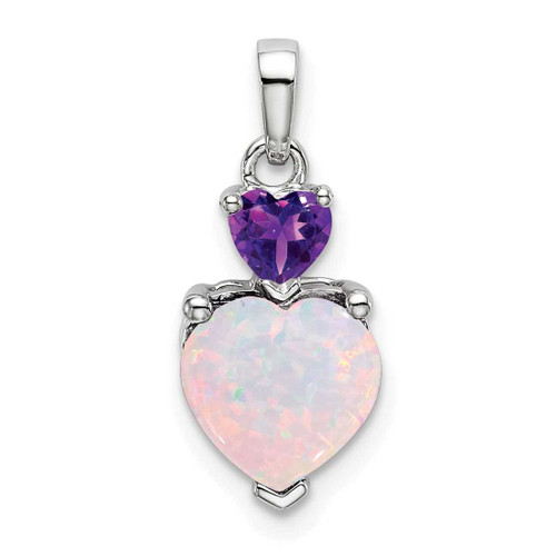 Image of 14k White Gold Heart Lab-Created Opal and Amethyst Pendant